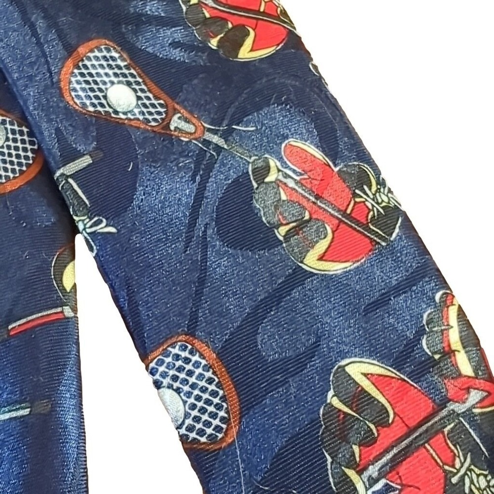 Mens Lacrosse Tie LAX Stick Glove Silk Necktie Sports Tie Navy Blue - Picture 5 of 7